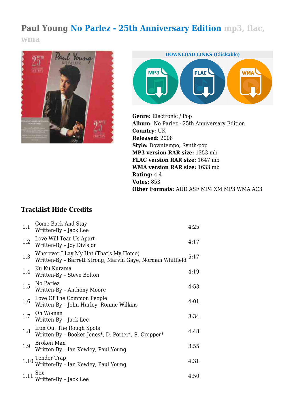 Paul Young No Parlez - 25Th Anniversary Edition Mp3, Flac, Wma