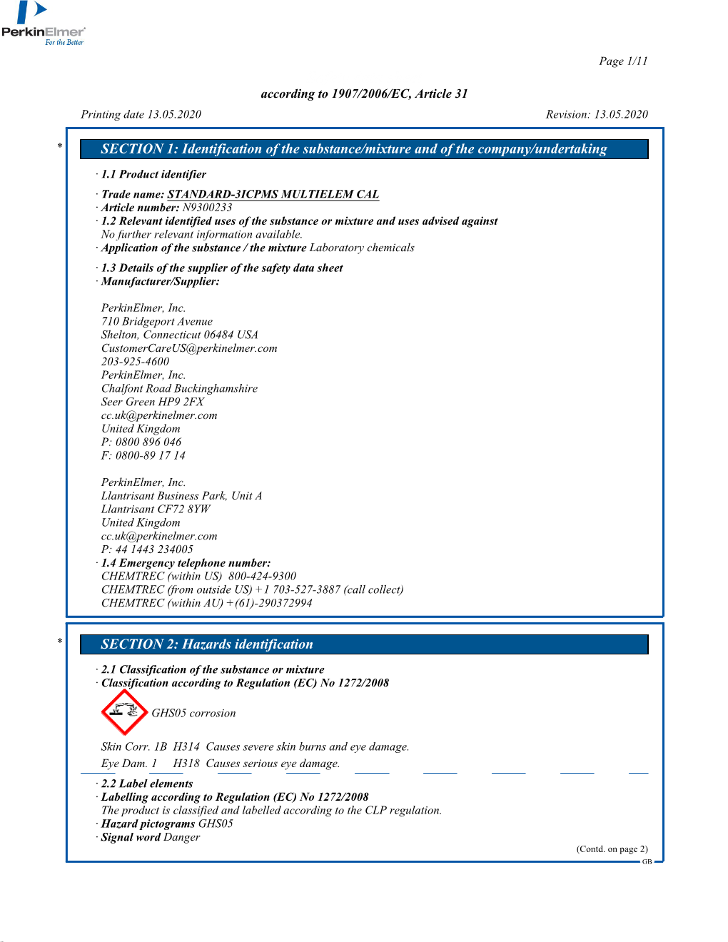 Safety Data Sheet According to 1907/2006/EC, Article 31 Printing Date 13.05.2020 Revision: 13.05.2020