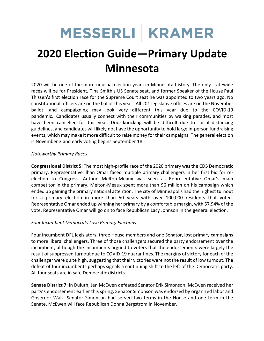 2020 Election Guide—Primary Update Minnesota