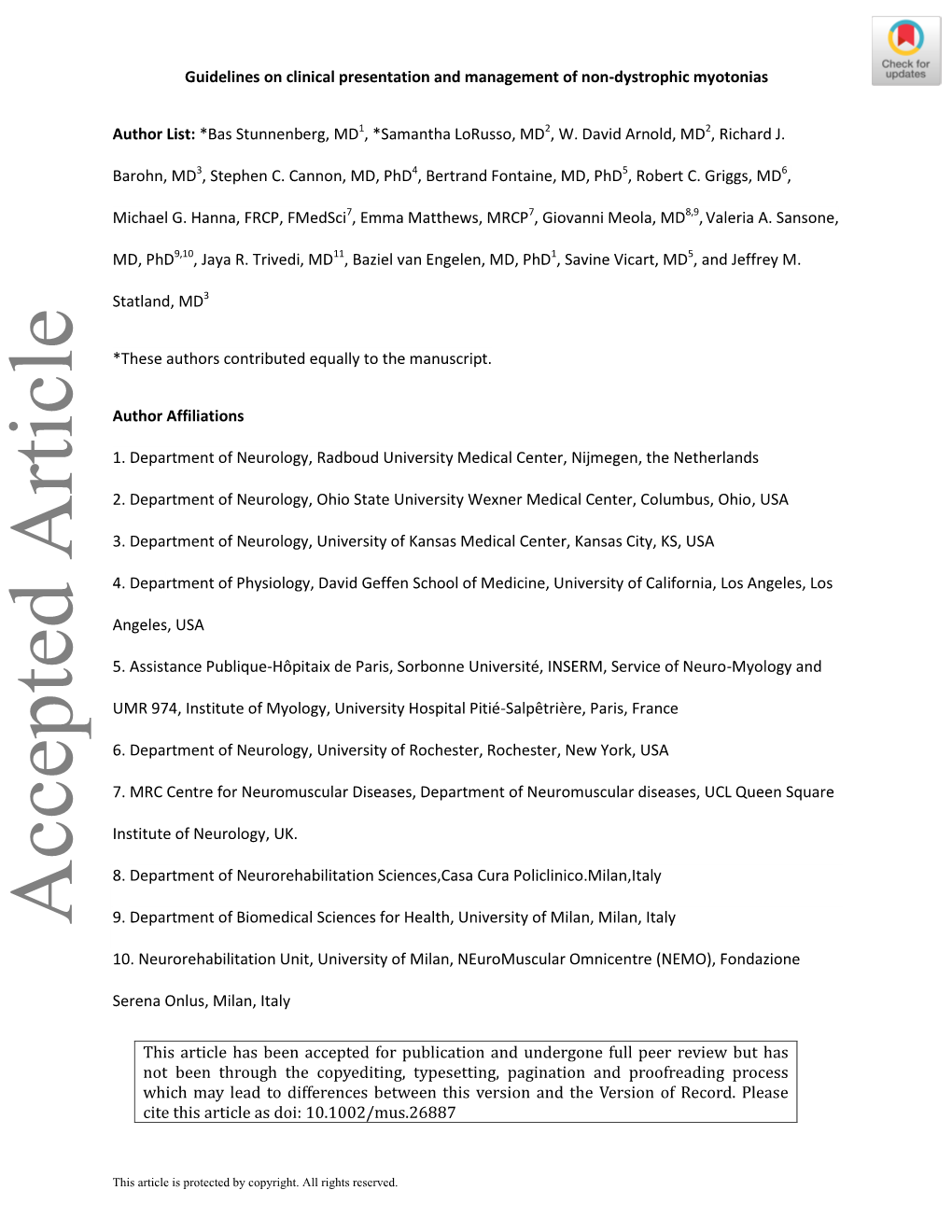 Guidelines on Clinical Presentation and Management of Non‐Dystrophic