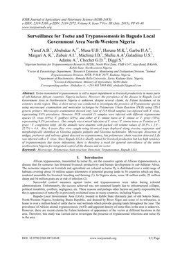 Surveillance for Tsetse and Trypanosomosis in Bagudo Local Government Area North-Western Nigeria