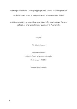 Viewing Parmenides Through Appropriated Lenses – Two Aspects Of