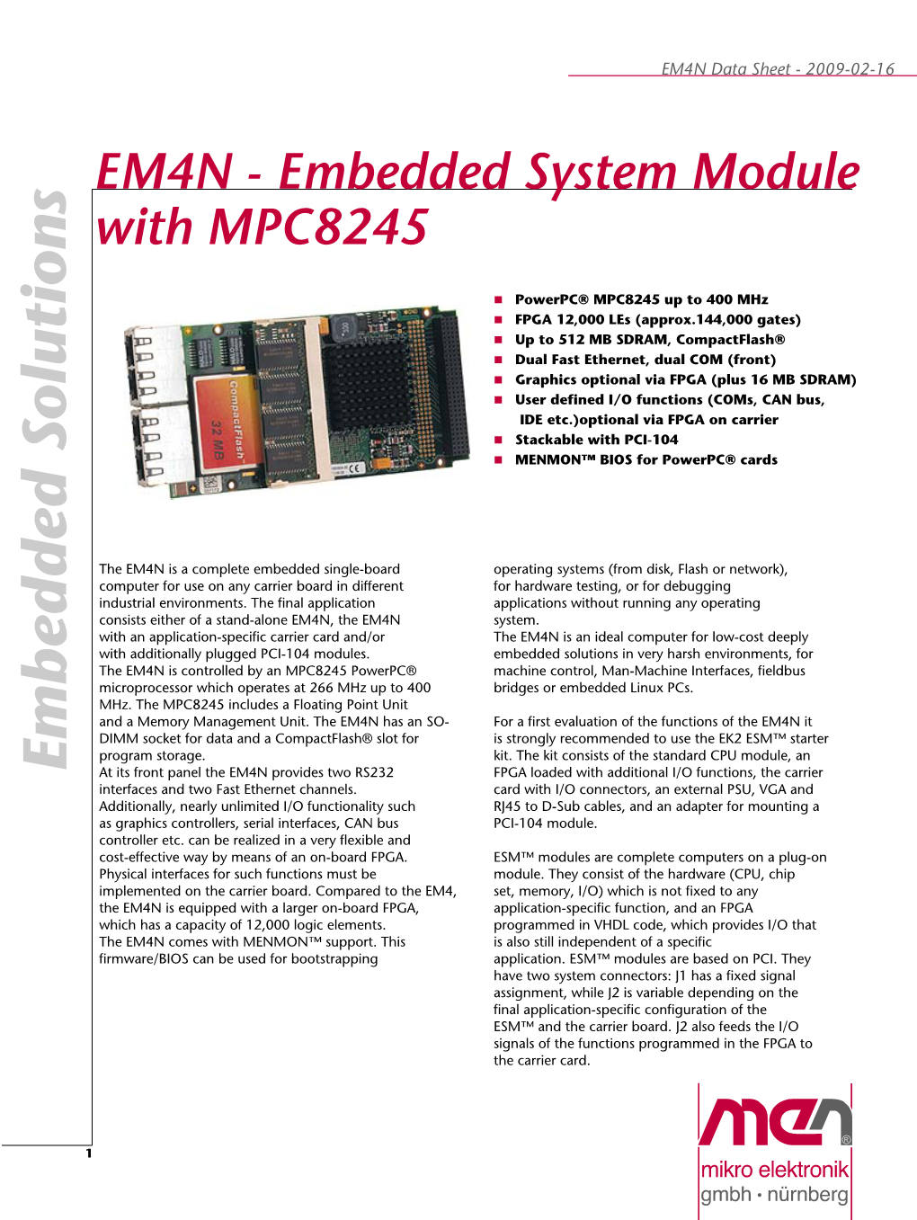 Embedded System Module with MPC8245