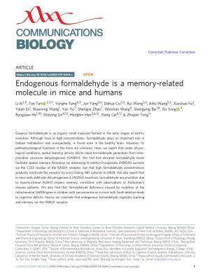 Endogenous Formaldehyde Is a Memory-Related Molecule in Mice and Humans