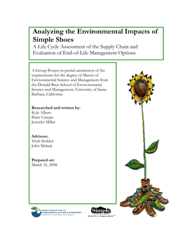 Analyzing the Environmental Impacts of Simple Shoes a Life Cycle Assessment of the Supply Chain and Evaluation of End-Of-Life Management Options