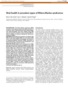 Oral Health in Prevalent Types of Ehlers–Danlos Syndromes