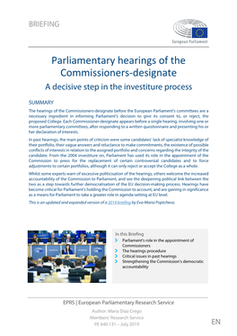 Parliamentary Hearings of the Commissioners-Designate a Decisive Step in the Investiture Process
