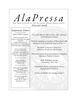 January 2016 Alapressa 2 Cox and Moore Will Receive APA Lifetime