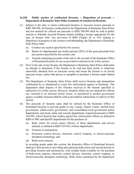 16.220 Public Auction of Confiscated Firearms -- Disposition of Proceeds -- Department of Kentucky State Police Treatment of Transferred Firearms