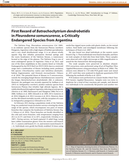 First Record of Batrachochytrium Dendrobatidis in Pleurodema Somuncurense, a Critically Endangered Species from Argentina