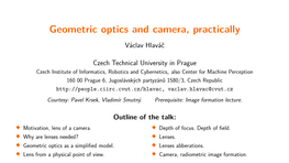 Geometric Optics and Camera, Practically