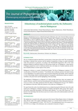 Ethnobotany of Medicinal Plants Used by the Zafimaniry Clan in Madagascar