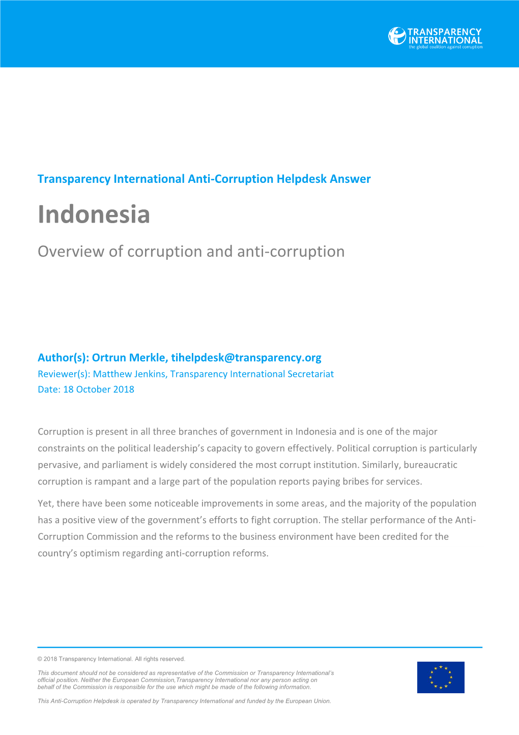 Indonesia Overview of Corruption and Anti-Corruption