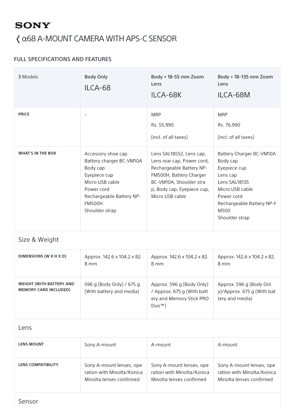 Α68 A-Mount Camera with Aps-C Sensor