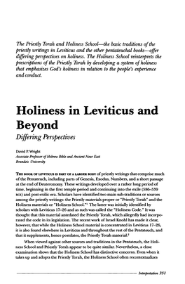 Holiness in Leviticus and Beyond Differing Perspectives