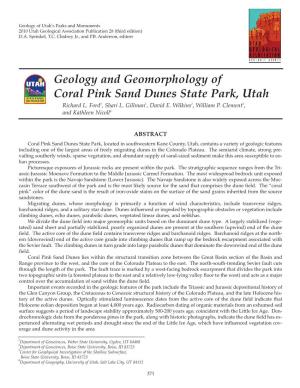 Geology and Geomorphology of Coral Pink Sand Dunes State Park, Utah