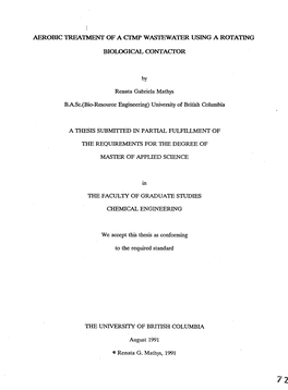 AEROBIC TREATMENT of a CTMP WASTEWATER USING a ROTATING BIOLOGICAL CONTACTOR by Renata Gabriela Mathys Basc