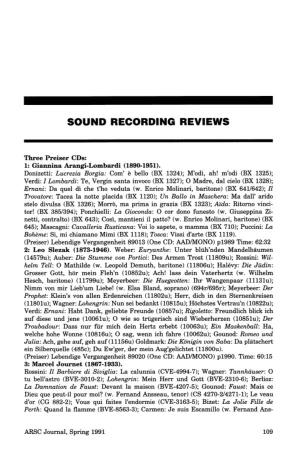 ARSC Journal, Spring 1991 109 Sound Recording Reviews