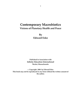 Contemporary Macrobiotics Visions of Planetary Health and Peace