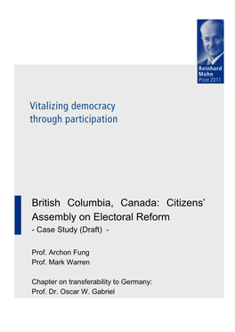 British Columbia, Canada: Citizens' Assembly on Electoral Reform