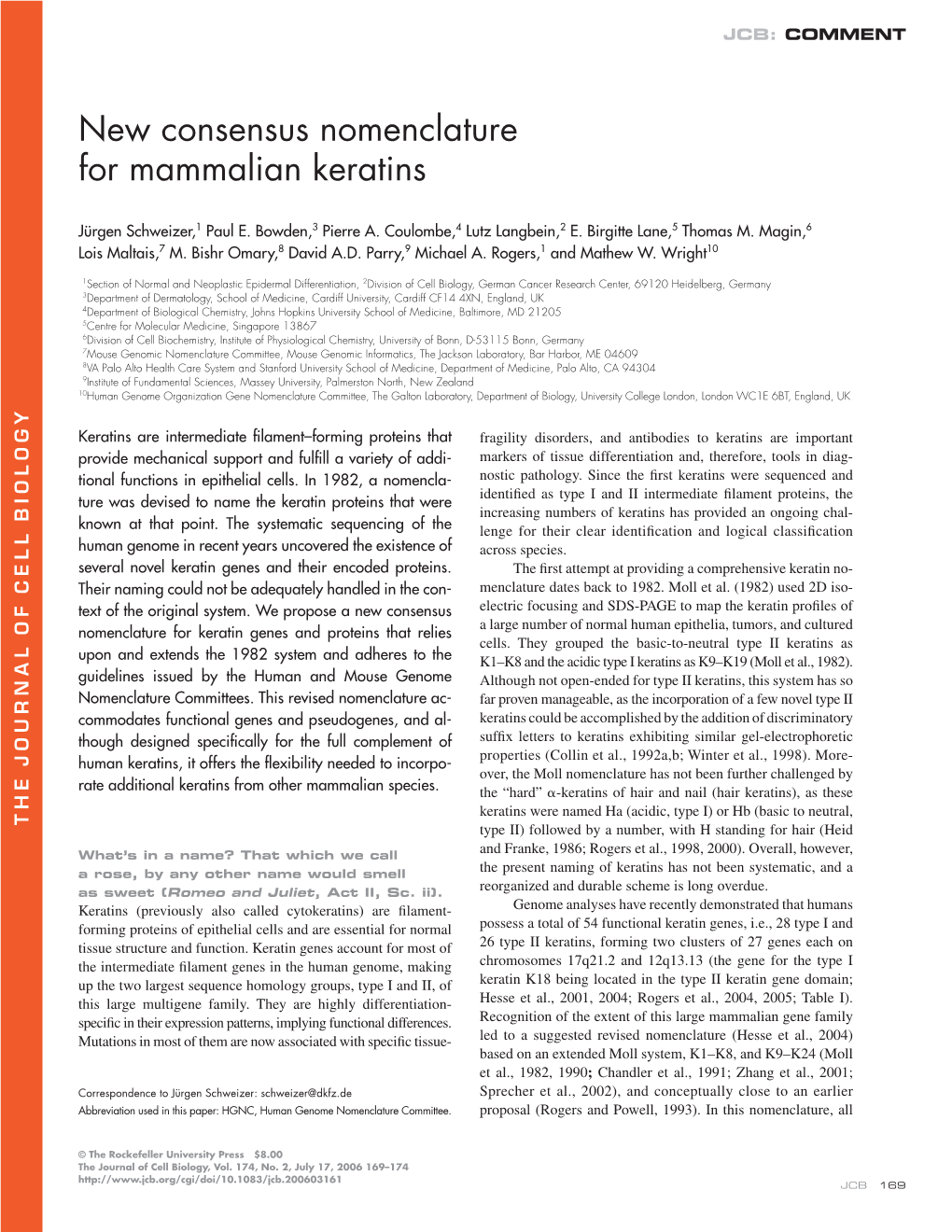 New Consensus Nomenclature for Mammalian