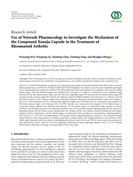 Use of Network Pharmacology to Investigate the Mechanism of the Compound Xuanju Capsule in the Treatment of Rheumatoid Arthritis