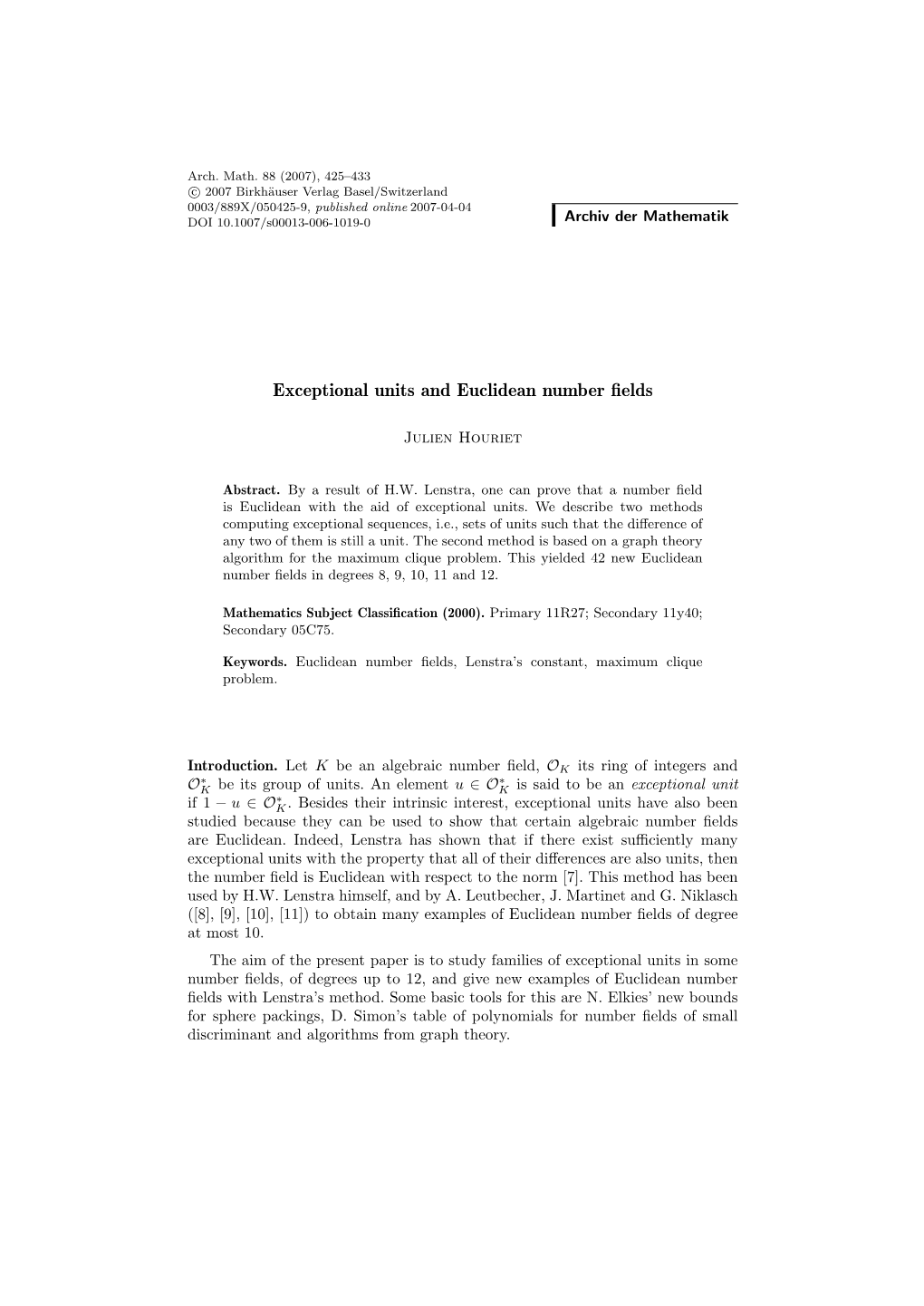 Exceptional Units and Euclidean Number Fields