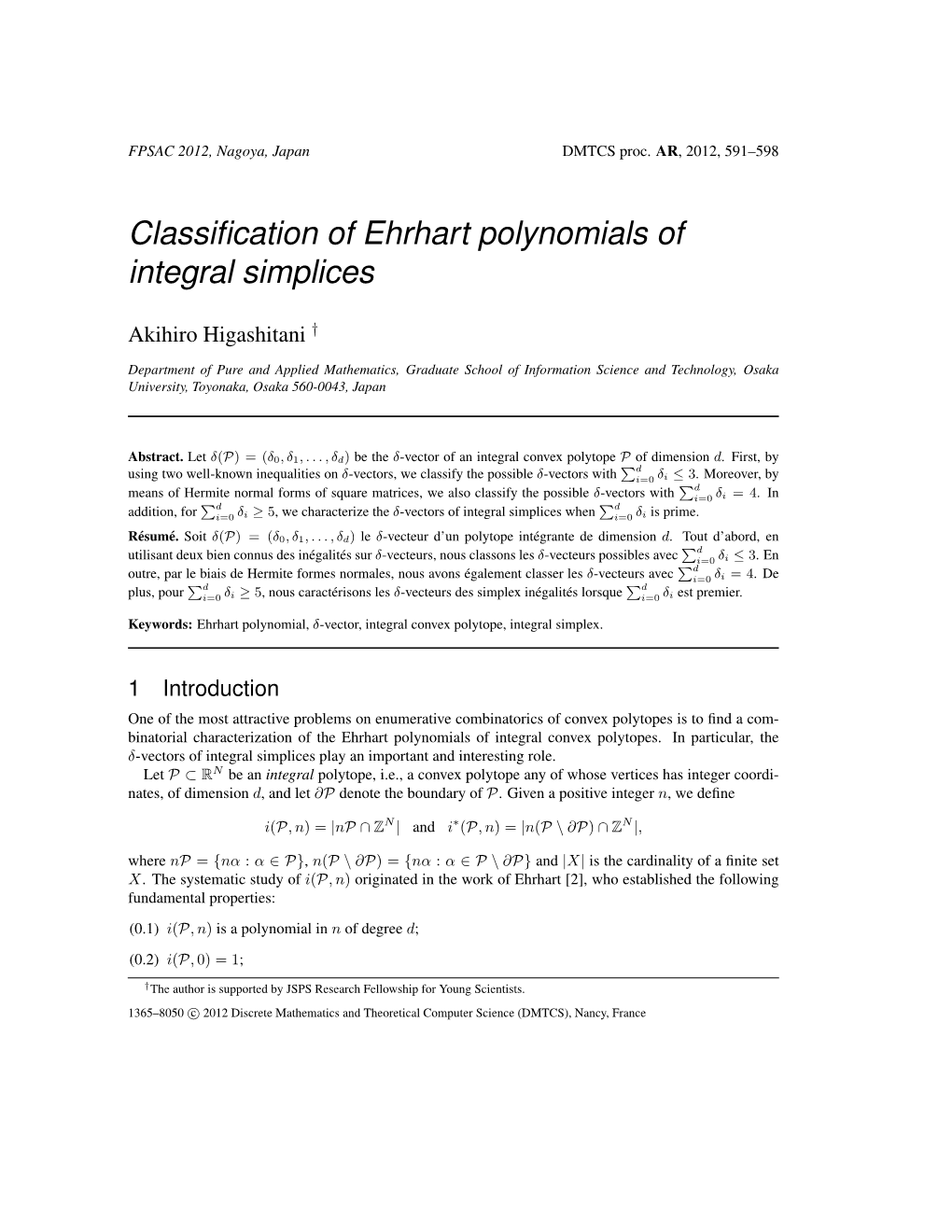 Classification of Ehrhart Polynomials of Integral Simplices