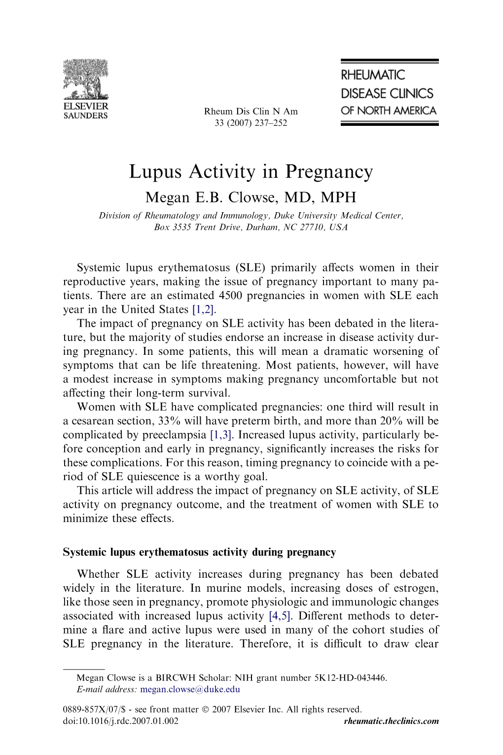 Lupus Activity in Pregnancy Megan E.B