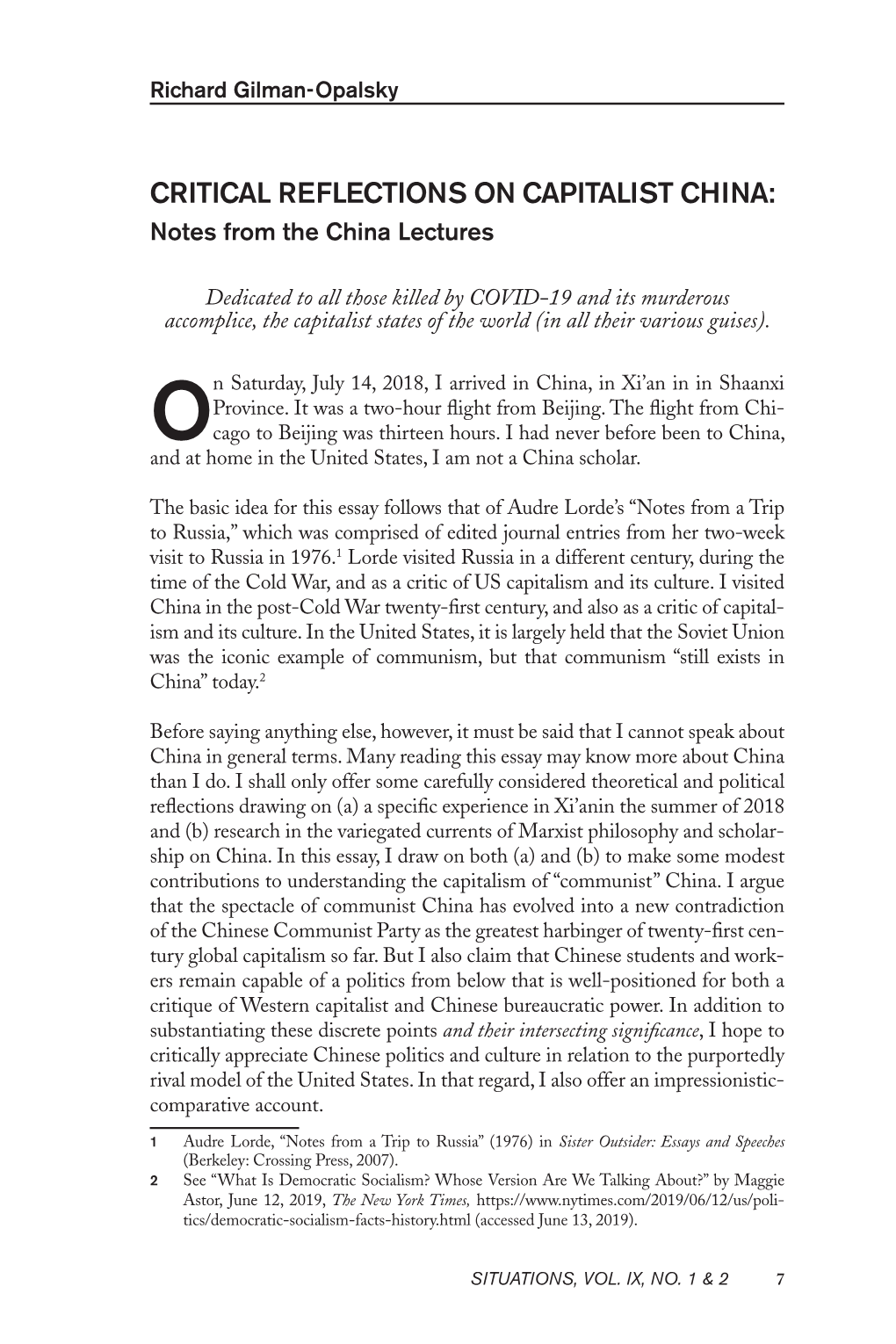 CRITICAL REFLECTIONS on CAPITALIST CHINA: Notes from the China Lectures