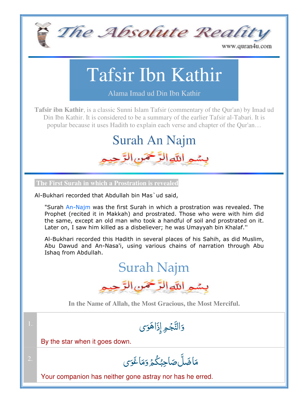 Tafsir Ibn Kathir Alama Imad Ud Din Ibn Kathir