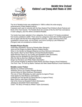 Storylines Notable Books List 2001