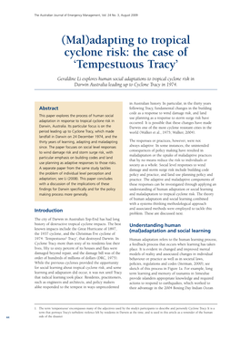 Adapting to Tropical Cyclone Risk: the Case of ‘Tempestuous Tracy’