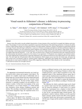 Visual Search in Alzheimer's Disease: a Deficiency in Processing