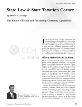 The Statute of Frauds and Partnership/Operating Agreements