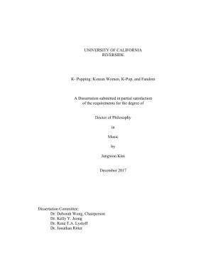 Korean Women, K-Pop, and Fandom a Dissertation Submitted in Partial Satisfaction