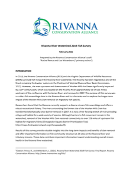 Rivanna River Watershed 2019 Fish Survey Report