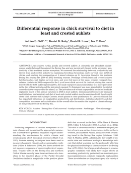 Differential Response in Chick Survival to Diet in Least and Crested Auklets