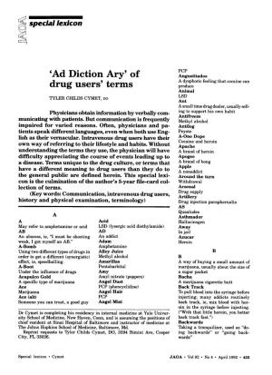 `Ad Diction Ary' of Drug Users' Terms