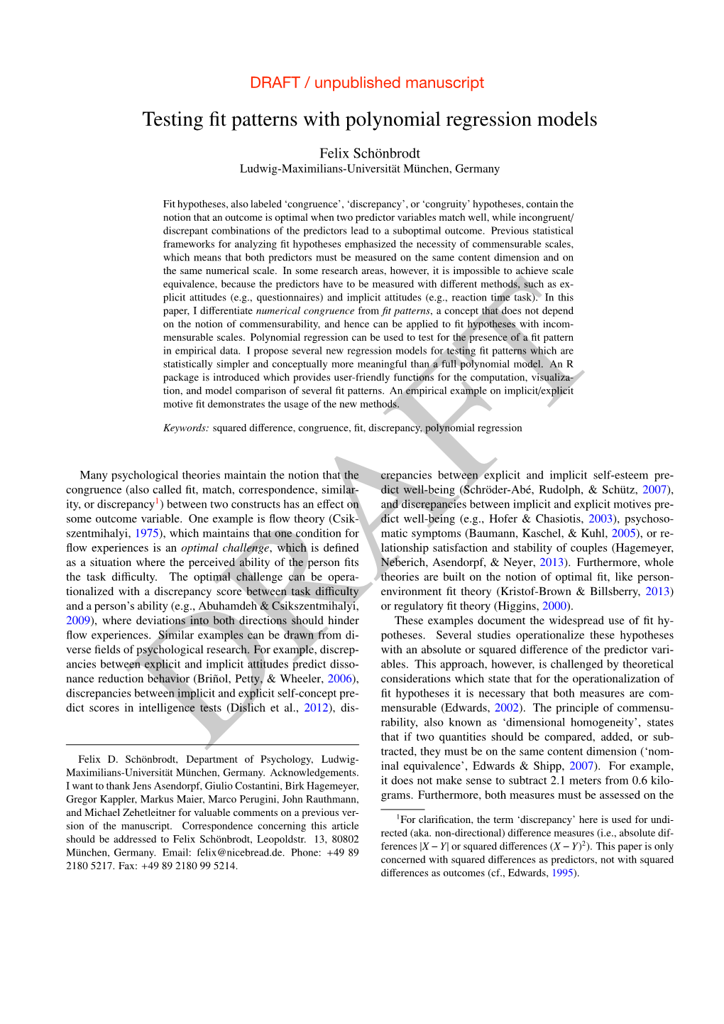 Testing Fit Patterns with Polynomial Regression Models