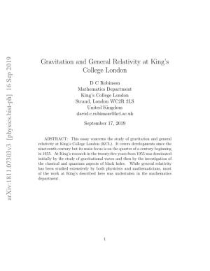 Gravitation and General Relativity at King's College London