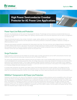 High Power Semiconductor Crowbar Protector for AC Power Line Applications