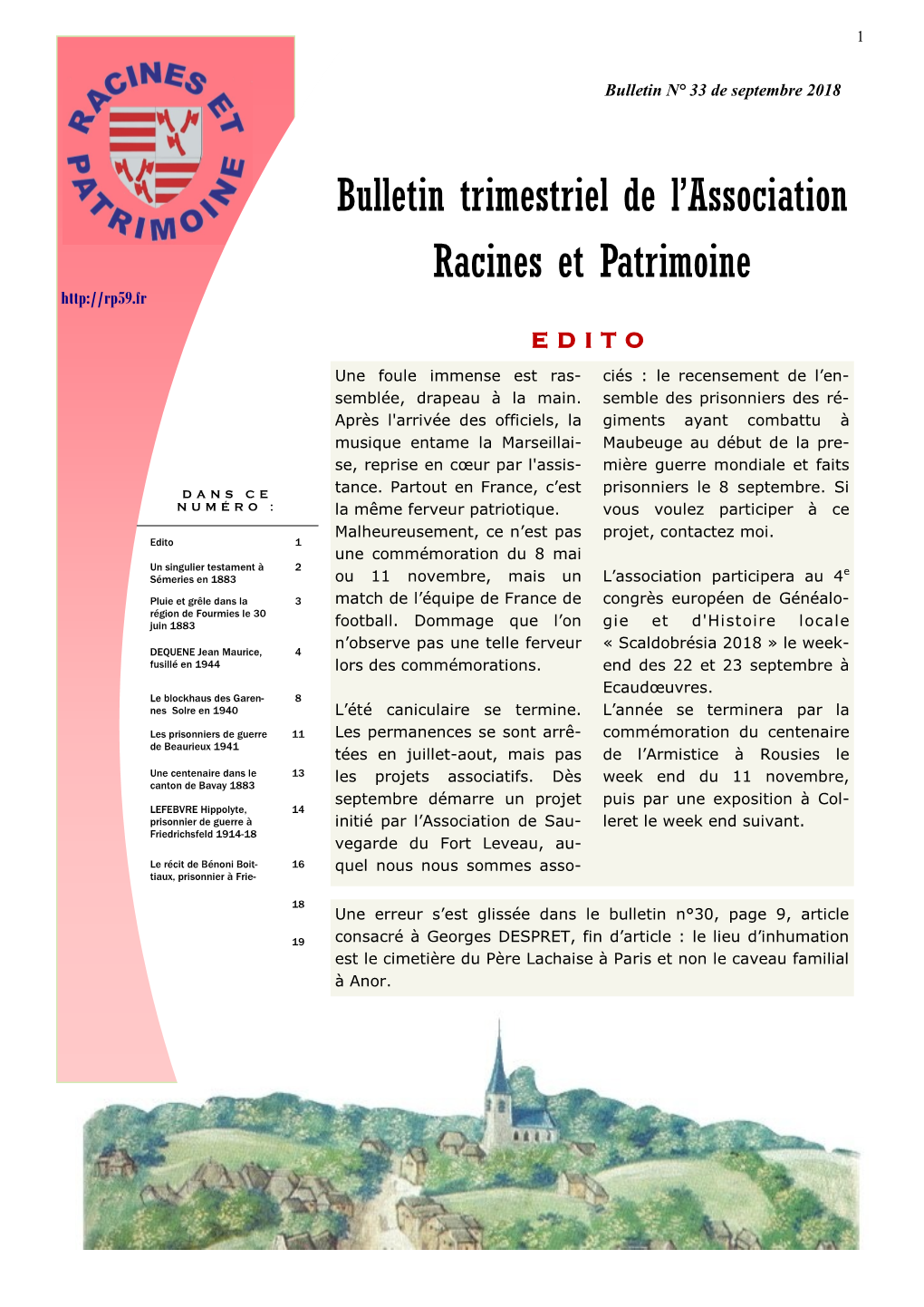 Bulletin Trimestriel De L'association Racines Et Patrimoine