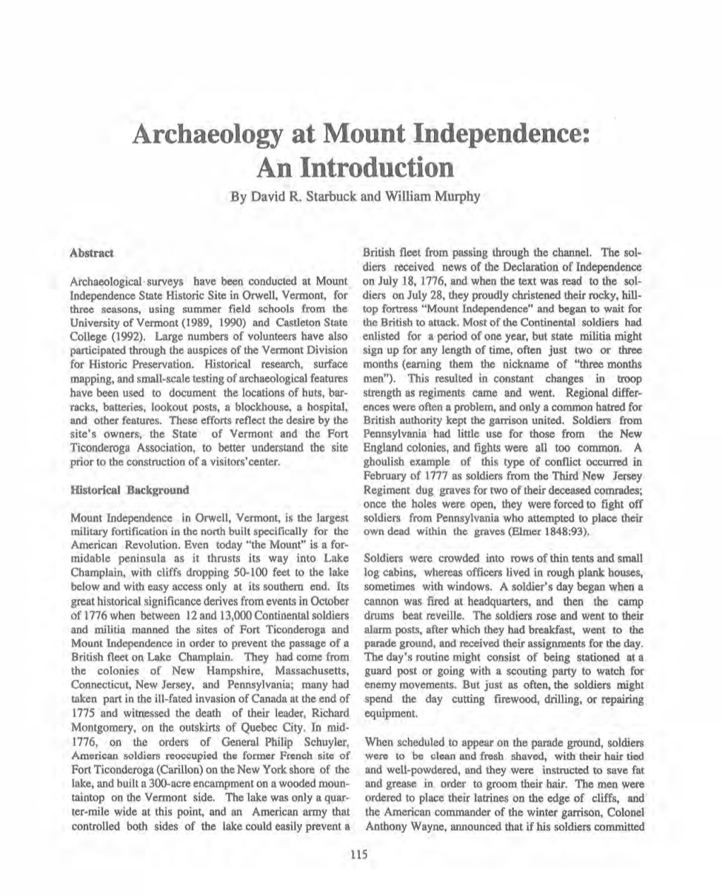 Archaeology at Mount Independence: an Introduction by David R