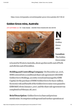 Golden Grove Mine, Australia