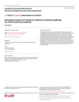 Perceptual Aspects of Tuning in a Balinese Gamelan Angklung for North American Students Jay Rahn