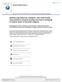 Monitoring Maternal, Newborn, and Child Health Interventions Using Lot Quality Assurance Sampling in Sokoto State of Northern Nigeria