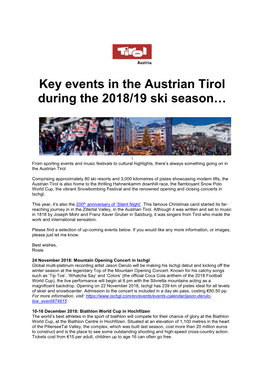 Key Events in the Austrian Tirol During the 2018/19 Ski Season…