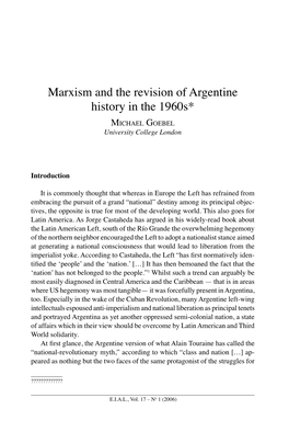 Marxism and the Revision of Argentine History in the 1960S* MICHAEL GOEBEL University College London