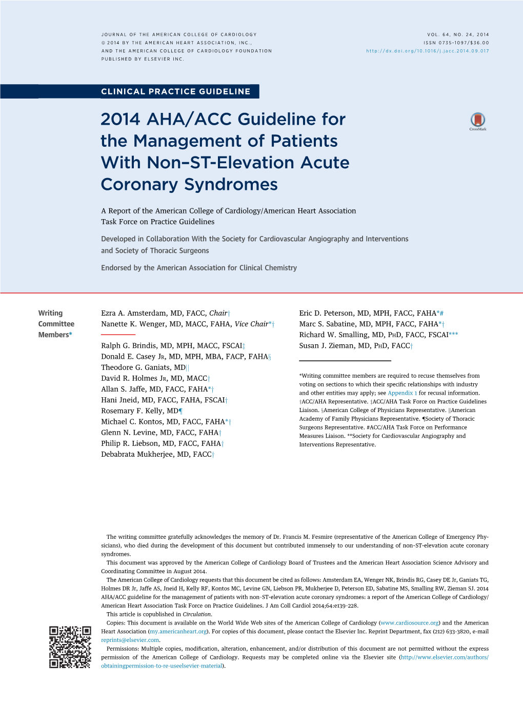 Non-ST-Elevation Acute Coronary Syndromes AHA/ACC 2014